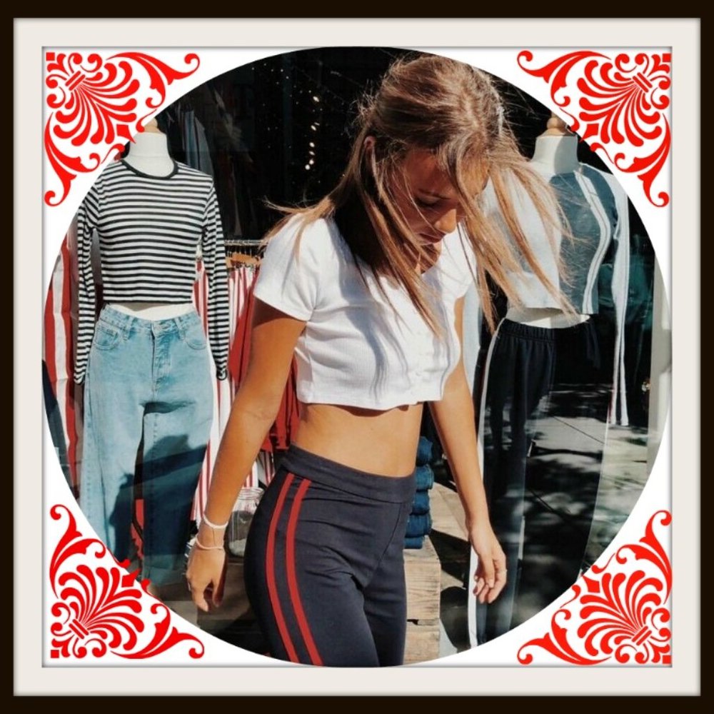 brandy melville navy blue  red stripe pants joggers new with tags john galt